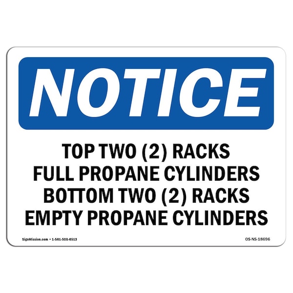 Signmission OSHA Notice Sign, 5" Height, 7" Width, Top Two (2) Racks Full Propane Sign With Symbol, Landscape OS-NS-D-57-L-18696 - main